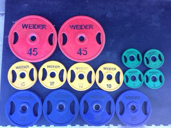 255lb Weider Rubber Coated Olympic Weight Set for Sale in 