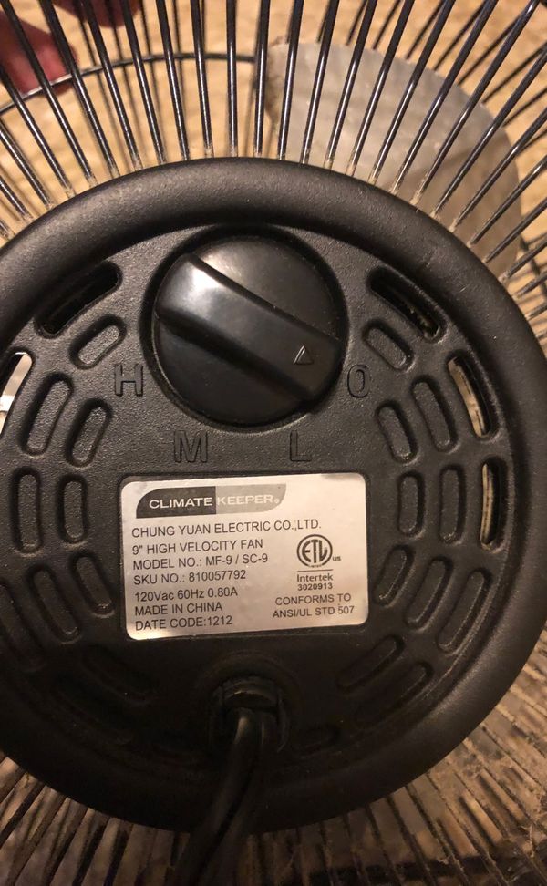 9” High Velocity Climate Keeper 3 speed Electric Fan for Sale in Elm