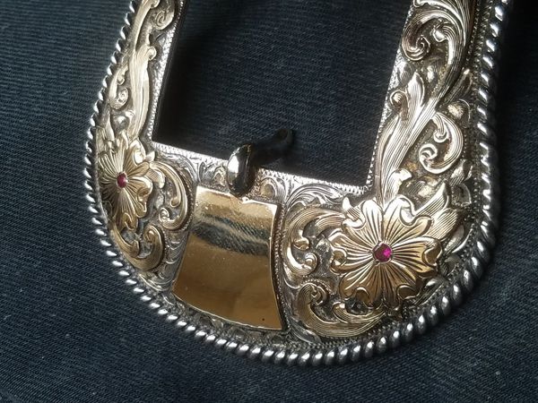 VOGT (Handcrafted) Belt Buckle 14K Gold, Solid Sterling Silver, with Ruby Gems for Sale in ...