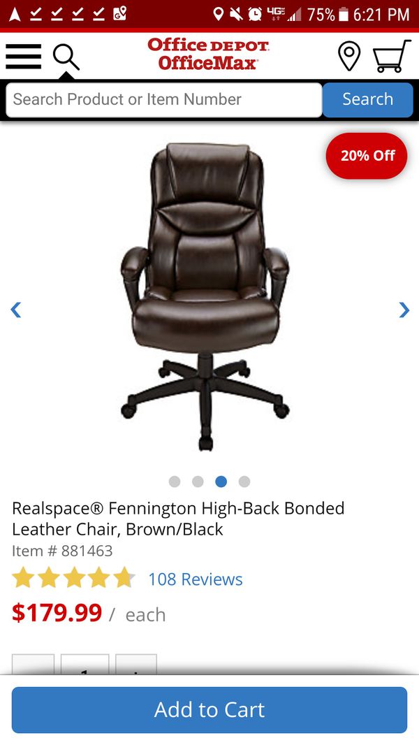 BRAND NEW OPEN BOX Realspace® Fennington High-Back Bonded Leather Chair