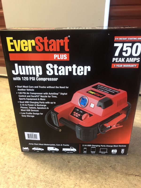 New-40% off- Everstart Plus Jump Starter w/ 120 psi Compressor- 750