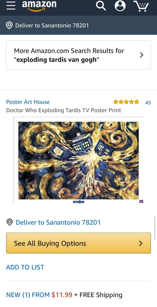Doctor Who Exploding Tardis Van Gogh Poster Print Picture Frame For Sale In San Antonio Tx Offerup