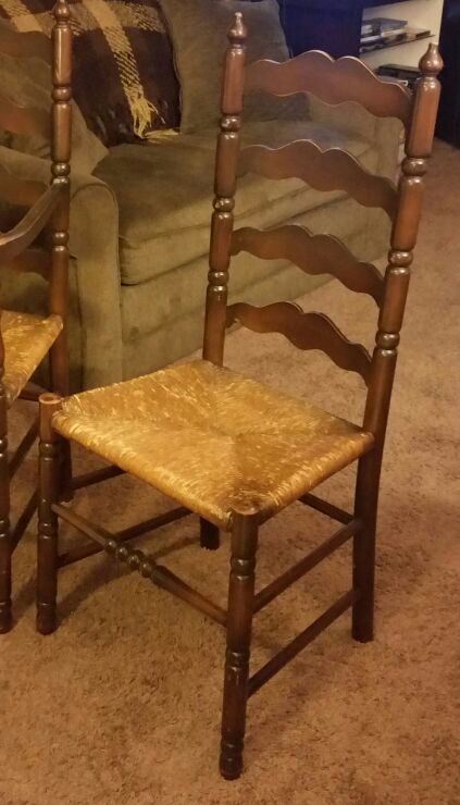 VINTAGE 1940s TELL CITY LADDER BACK RUSH SEAT CHAIRS, SET OF 6 w/tags ...