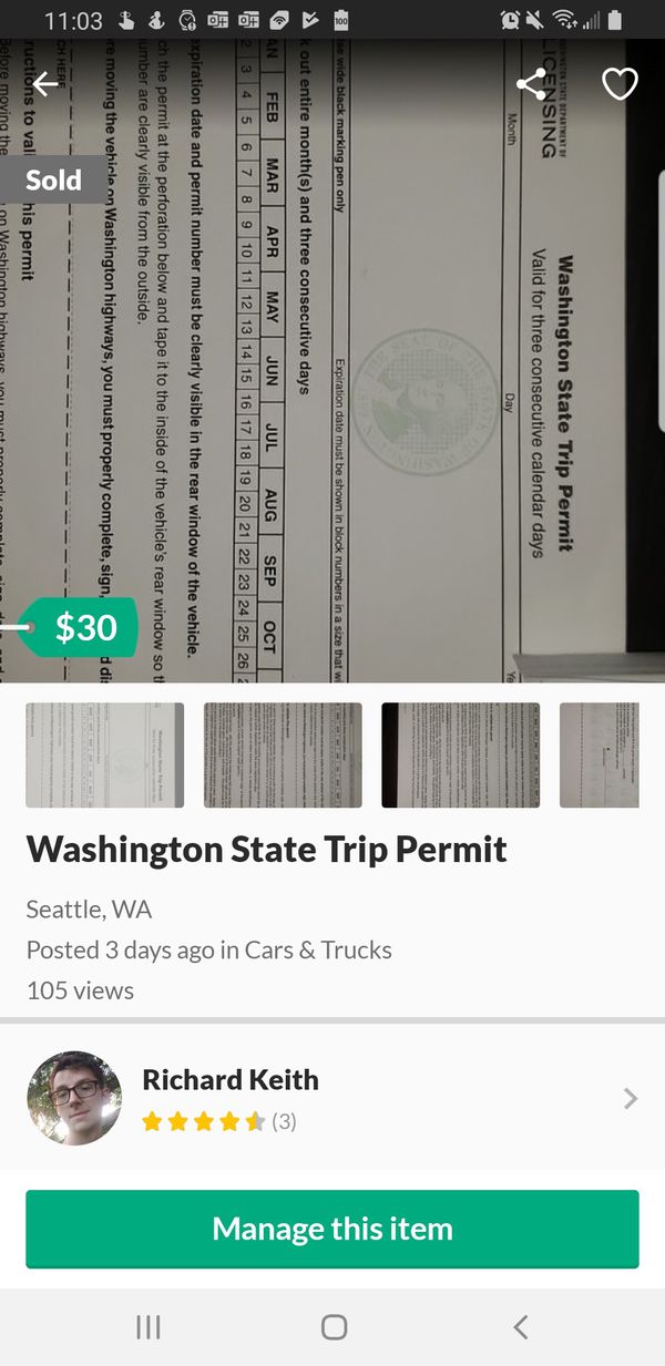 Printable Washington State Trip Permit Template