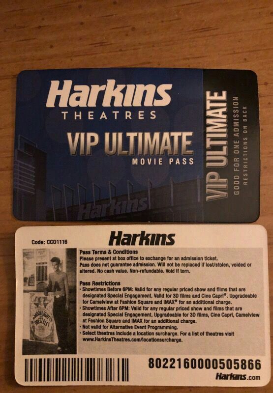 Harkins Theaters VIP Ultimate Movie Pass for Sale in Chino Hills, CA ...