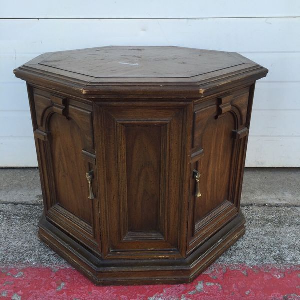 1 Vintage wood octagon shape side end table with side doors for Sale in