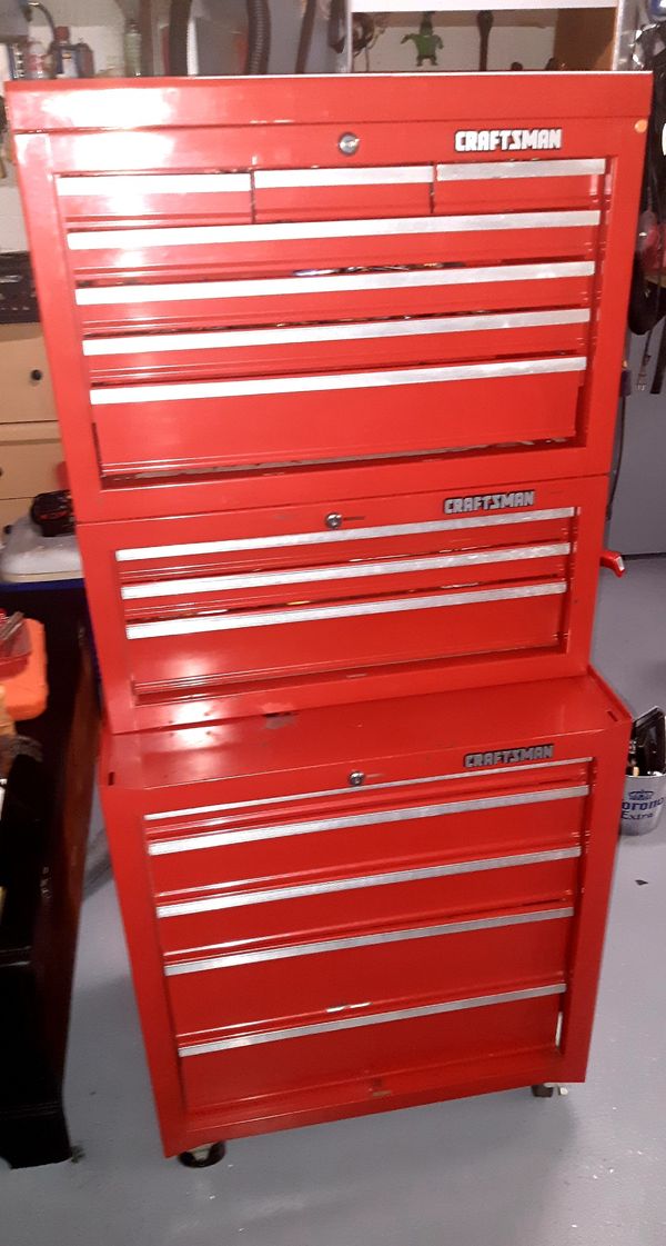 Craftsman Rolling 3 Tiered 15 Drawer Tool Box Chest w/some Tools