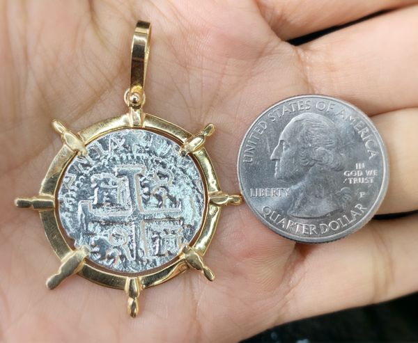 Atocha silver coin pendant in solid 14k gold bezel for Sale in Miami