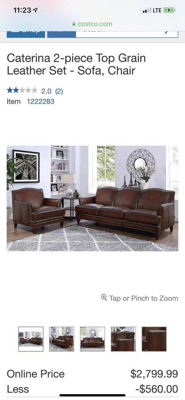 Caterina 2 Piece Top Grain Leather Set Sofa Chair For