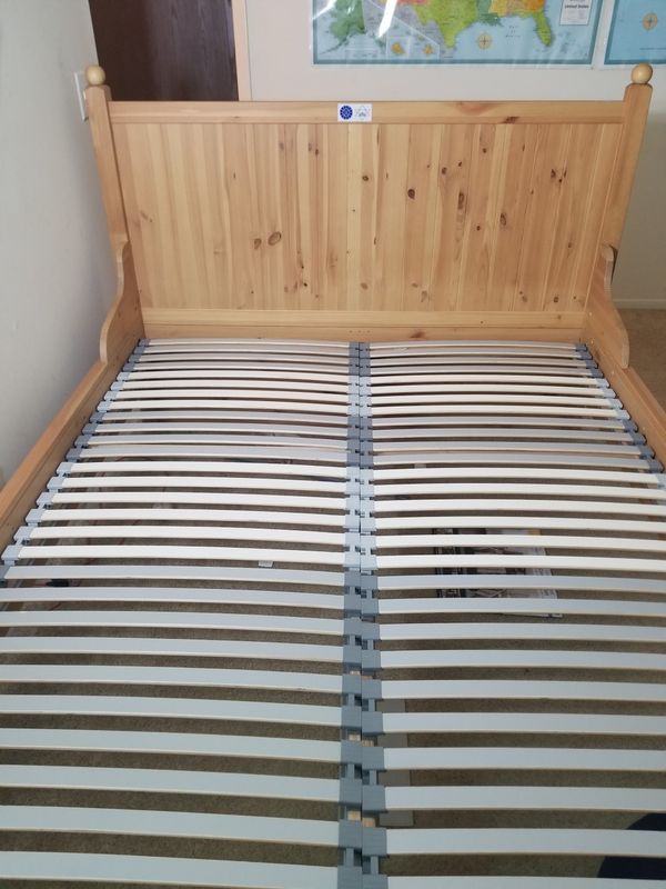 Ikea Hurdal Queen bed frame, Lonset slat base, foam queen