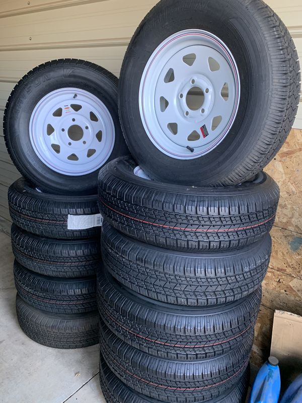 (Brand new) 205/75/15 trailer tires with 5 lug trailer wheels for Sale
