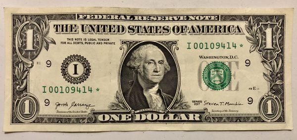 2017- $1 (One dollar ) Very-Rare Star note serial number (Bank of ...