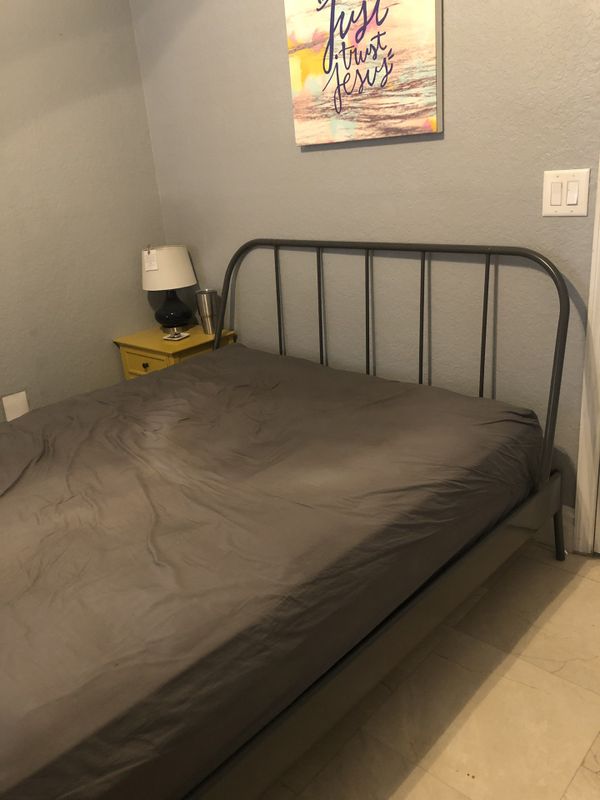 IKEA steel metal bed frame grey gray queen size for Sale in Hialeah, FL