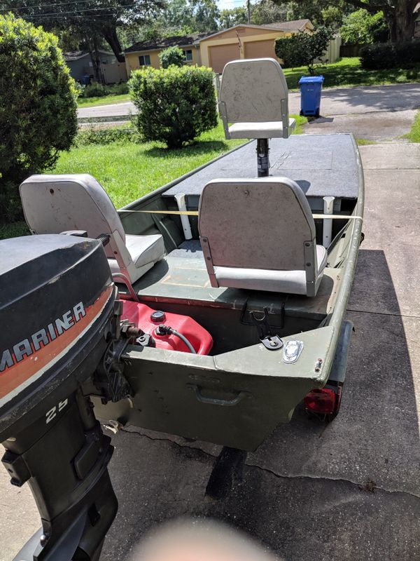 12 Alumacraft Jon Boat With 25 Horsepower Mercury And Trailer No