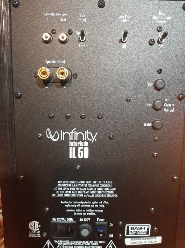 Infinity il50 Tower speakers with built in powered 10inch powered