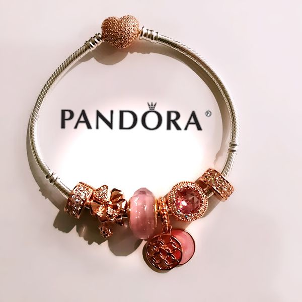 Authentic Pandora rose heart cz clasp silver bracelet +6 pandora rose ...