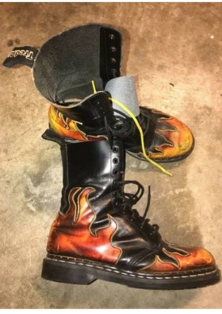 biker boots with flames