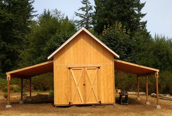 12x16 shed with 16'x10' lean-tos for sale in olympia, wa