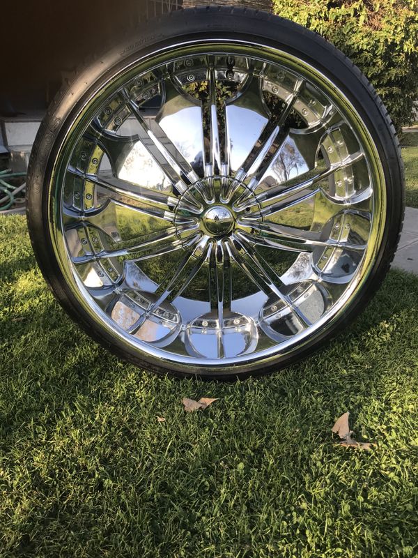 Chrome 24 inch tyfun rims 2 new tires for sale in fresno ca offerup