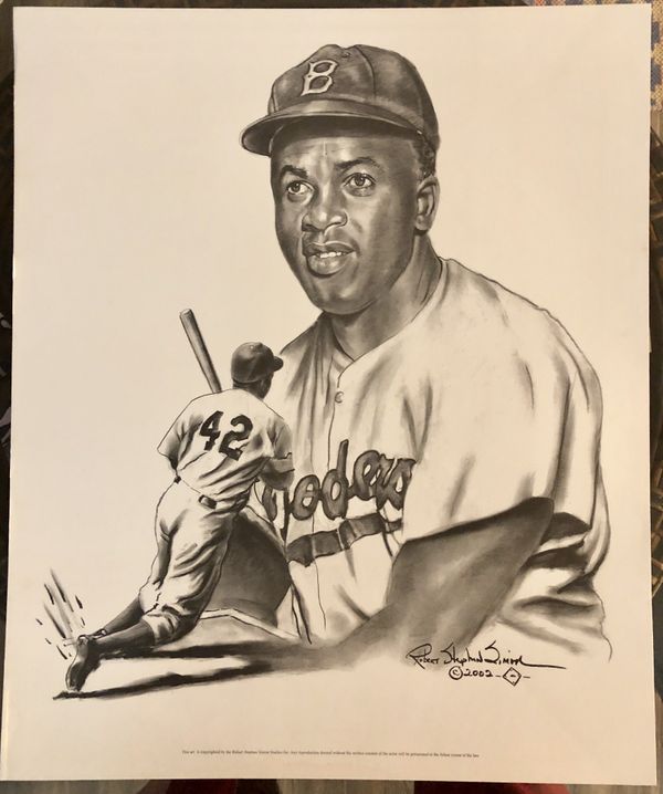 HUGE LOT of JACKIE ROBINSON Lithograph CHARCOAL DRAWINGS SIGNED by