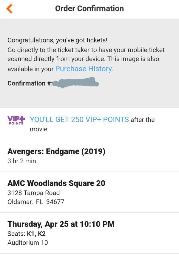 Two(2) Avengers Endgame Tickets for Sale in Clearwater, FL 