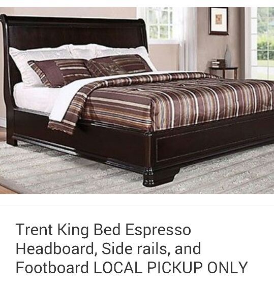 "Trent" King Bed Espresso Headboard, Side Rails & Footboard. BRAND NEW