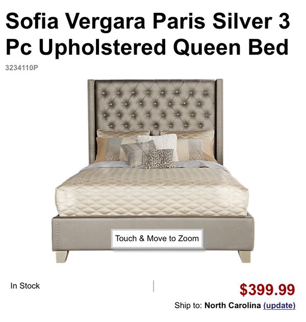 Sofia Vergara Paris Silver 3 Pc Upholstered Queen Bed For