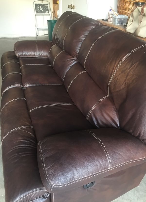 Baker’s Furniture Chocolate Brown Leather Reclining Sofa for Sale in