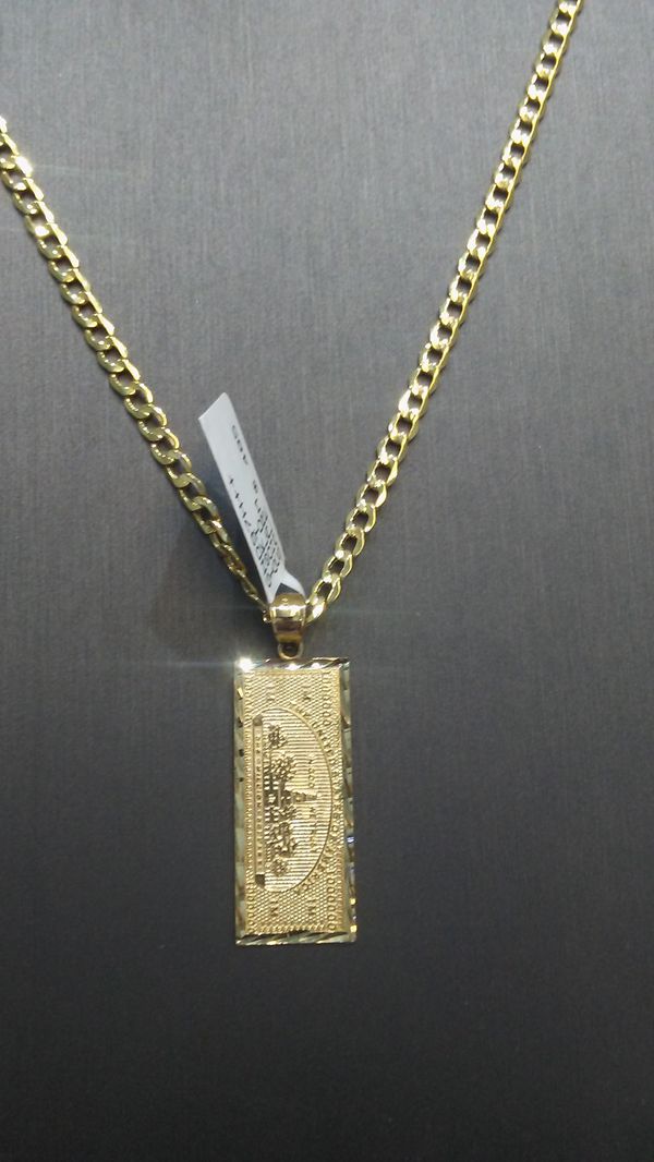 10kt gold million dollar charm with 10kt gold Cuban link chain for Sale