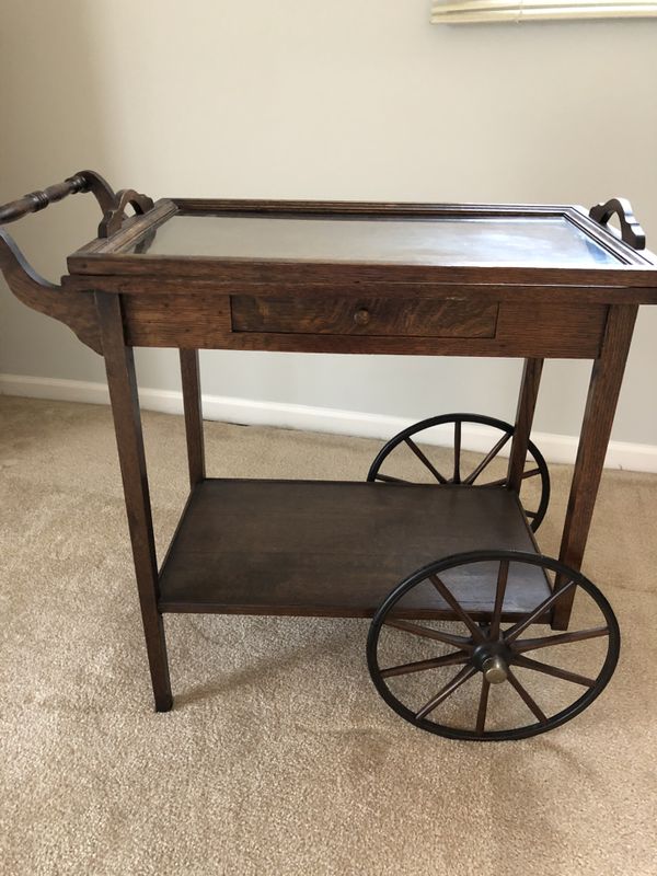 Antique Oak Tea Cart w/removable glass tray top for Sale in Lombard, IL OfferUp