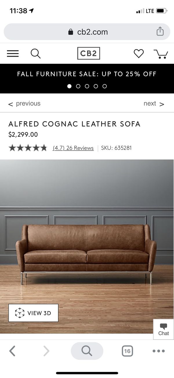 CB2 Alfred Sofa in Saddle Leather for Sale in Seattle, WA - OfferUp