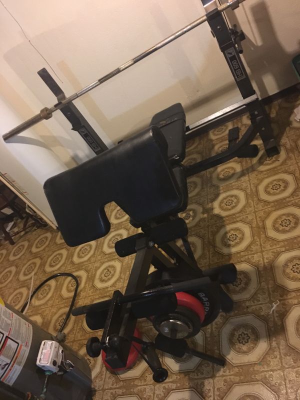 Phoenix weight bench with Olympic bar and everlast punching bag for