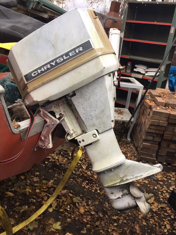 Vintage 1970’s Chrysler boat, outboard motor and trailer needs repair