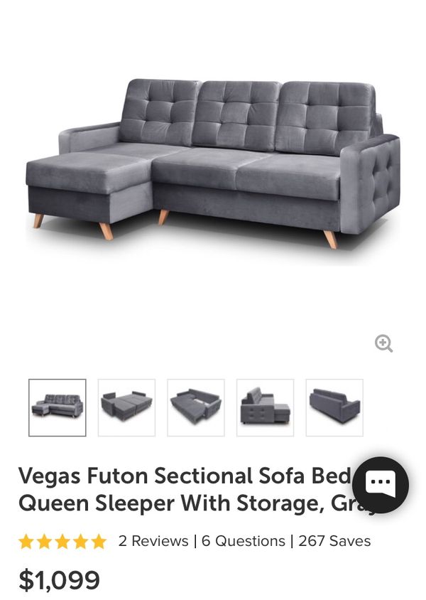 Vegas Futon Sectional Sofa Bed Queen Sleeper With Storage Gray Vegas Futon Sectional Sofa Bed Queen Sleeper With Storage Gray