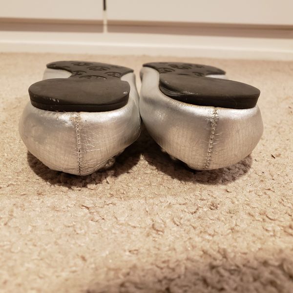tory burch metallic reva ballet flat silver