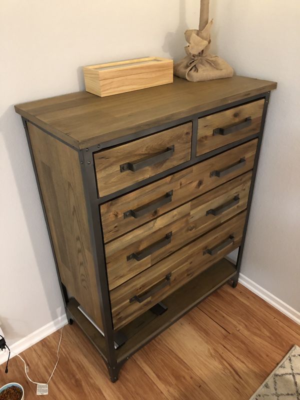 World Market Wood And Metal Aiden Dresser And Nightstand For Sale