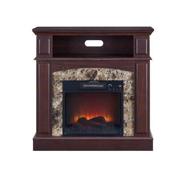 Electric Fire Logs TV Marble Tile Slab Stand Walnut (Cherry) Wood