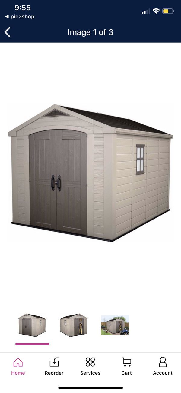 keter factor 8ftx11ft resin storage shed, beige/taupe for