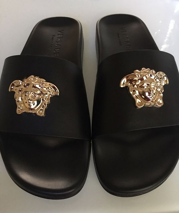 Versace slide in sandal Gold medusa head with black rubber size 9 for ...