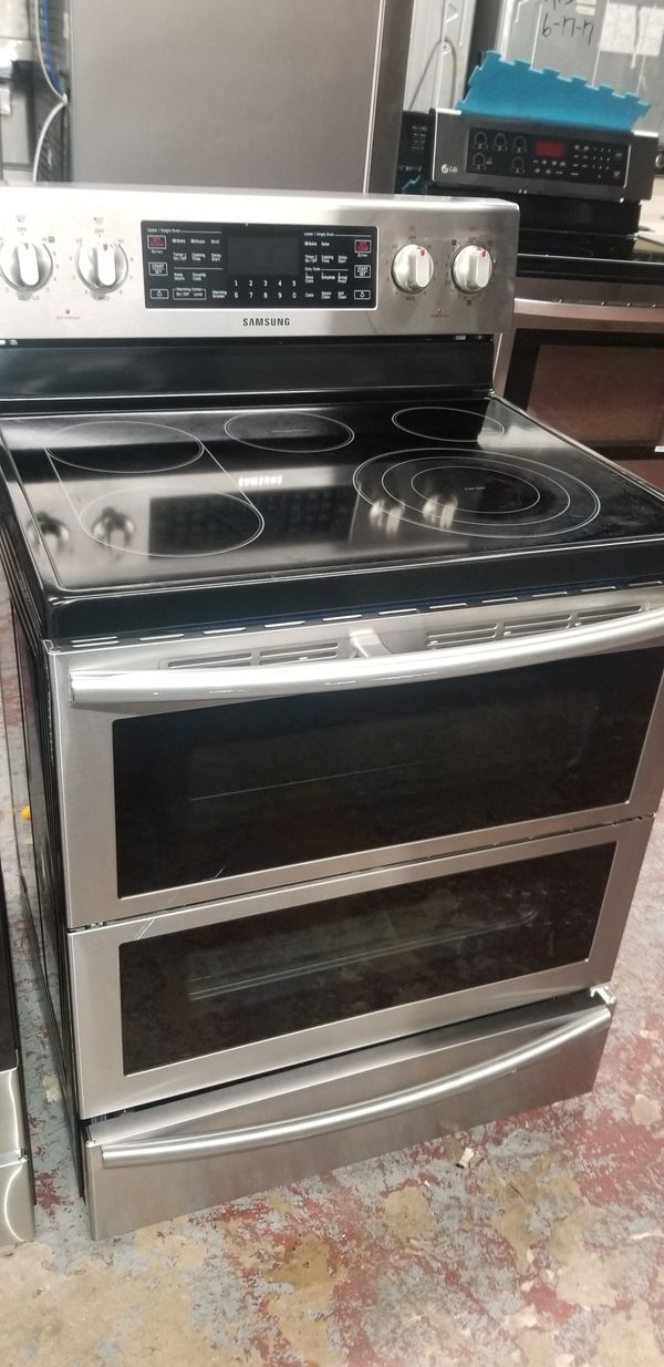 Samsung electric glass top stove double oven stainless steel for Sale