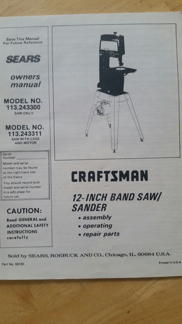 VINTAGE SEARS CRAFTSMAN 12 INCH BELT DRIVEN BAND SAW & SANDER for Sale ...