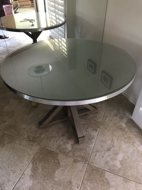 46 inch round dining table from Bernhardt. chrome top walnut pedestal