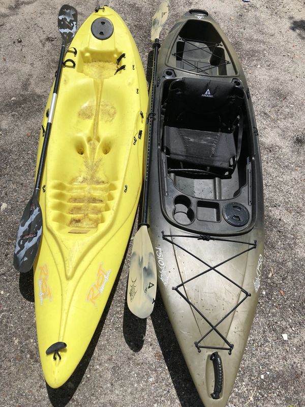 Ascend FS10 Sit-In Angler Camo Kayak, and a Riot Wilderness systems 9.5 ...