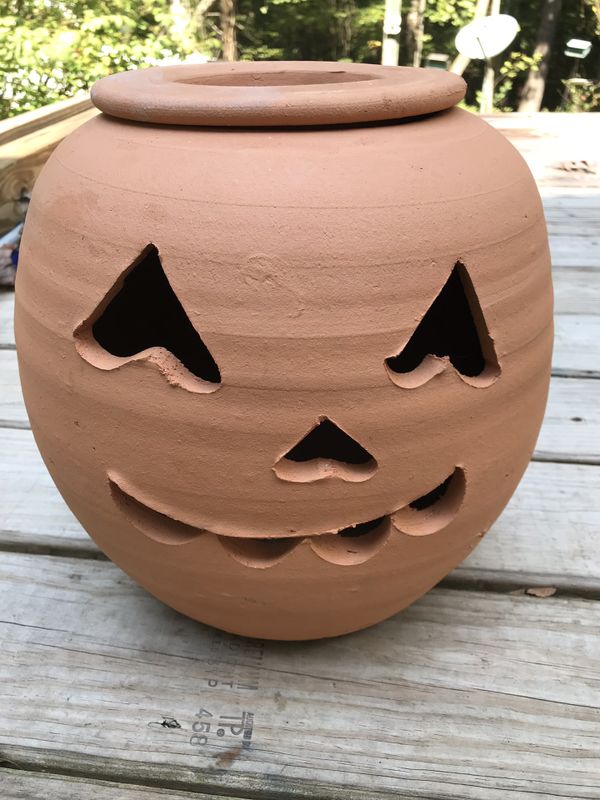 Vintage Big Pottery Jacko'lantern stamped Hewell's Pottery. for Sale