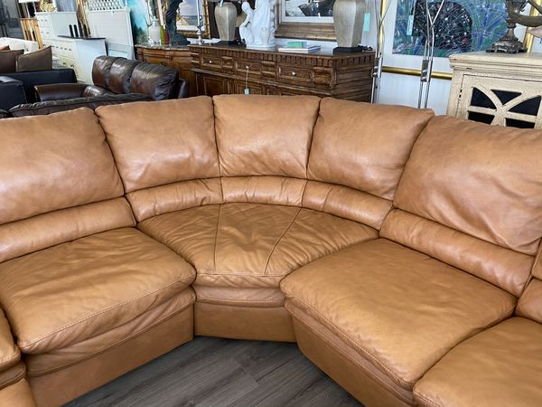 camel colored leather recliner sofa
