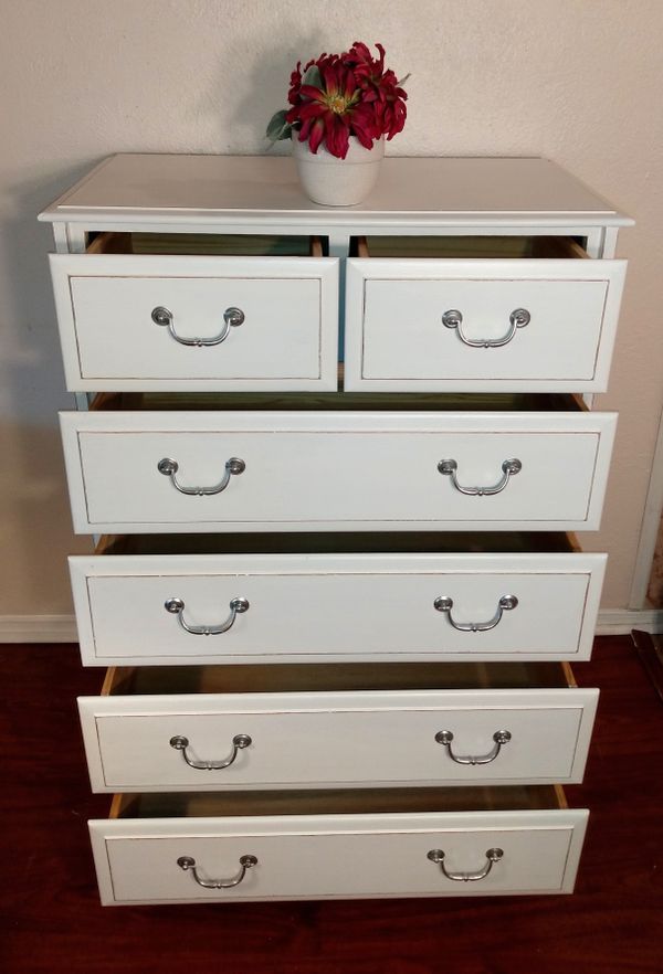 White distressed Chest of drawers six drawer tall dresser for Sale in