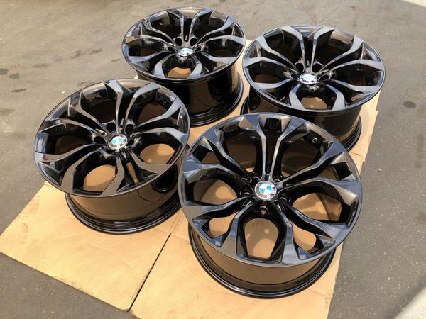 Bmw X5 X6 Oem 20” Staggered Gloss Black Wheels Set Of 4 Genuine Rims