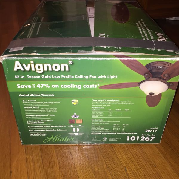 Hunter Avignon 52 Inch Flush Mount Ceiling Fan With Light For Sale