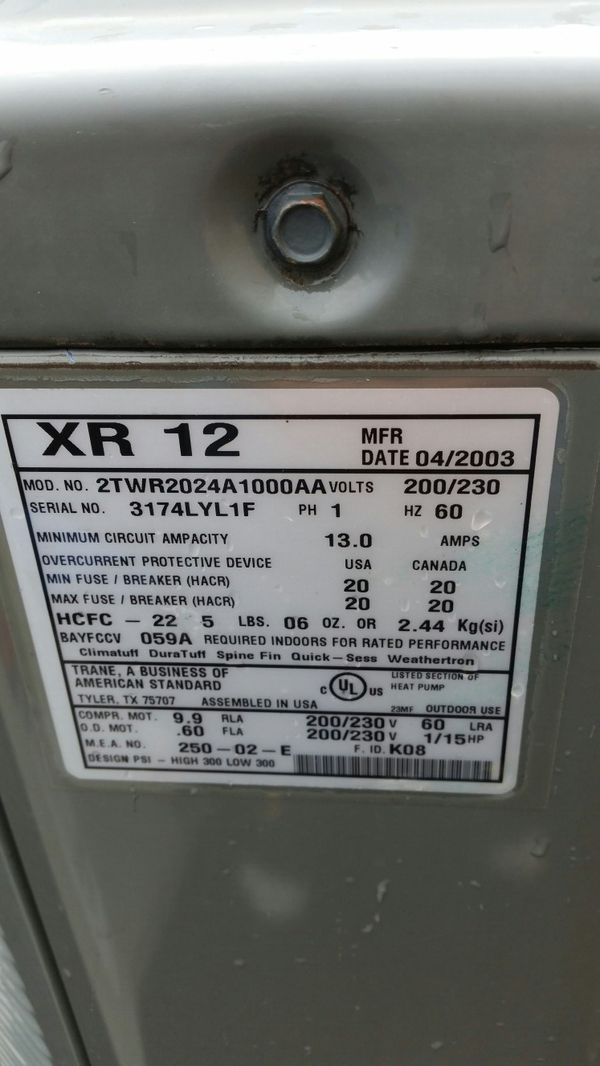 Trane XR12 air conditioning compressor and handler for Sale in Rocky