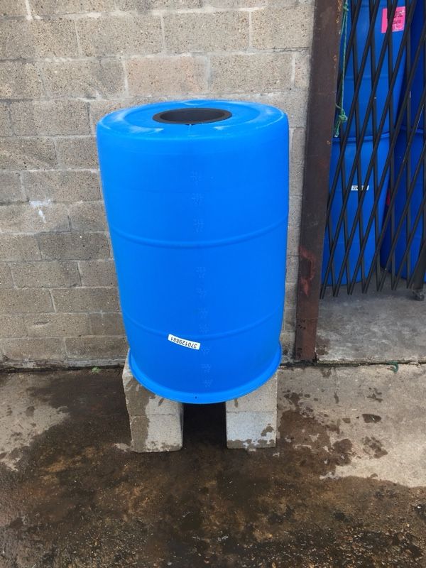 55 gallon FoodGrade Bright & Opaque Blue (repurposed) Rain barrels